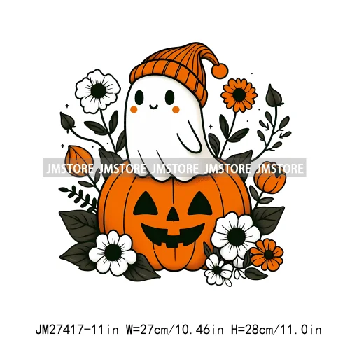 Trending Flower Coffee Creep Ghosts Spooky Girly Bougie Halloween DTF Iron On Transfers Stickers Ready To Press For Hoodies Bags