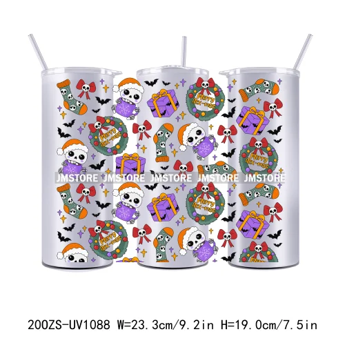 Seamless Christmas Santa Stocking UV DTF Tumbler Wraps Durable Ready To Apply Transfer Sticker For 20OZ Straight Skinny Tumblers