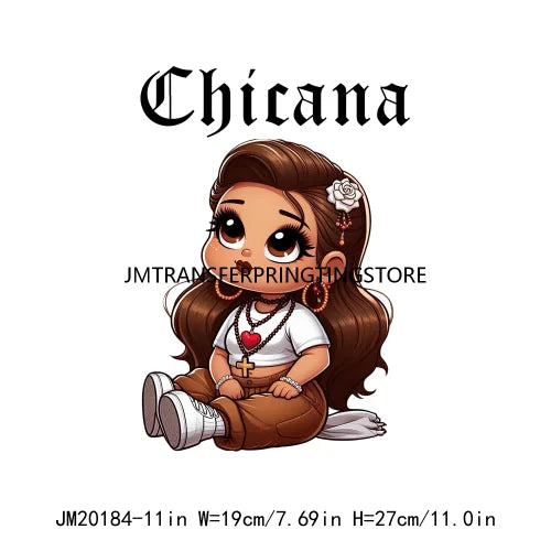 Chicano Cartoon Baby Cholo Couple Spanish La Sad Girl Best Friends Sweet Angel La Guera Girls DTF Transfers Stickers For Clothes