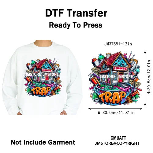 12in Street Heat Urban Chill Streetwear Man Hip Hop Animal Iron on DTF Thermal Transfer Stickers Ready to Press for Clothes Bags