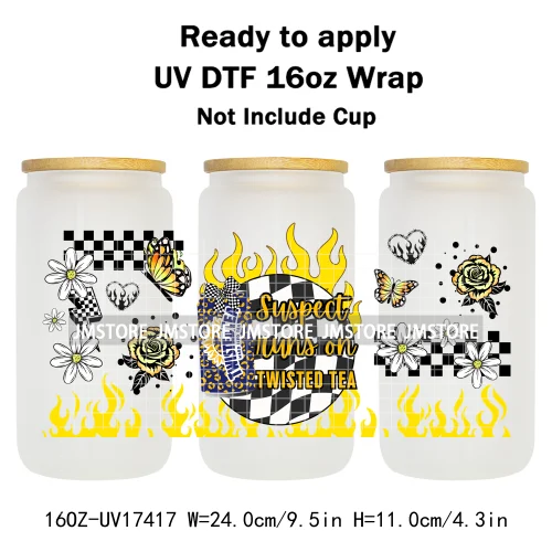 Retro Drink Quotes Butterfly Flower Heart 16OZ UV DTF Cup Wraps Ready To Apply Waterproof Transfer Stickers For Libbey Glass Can