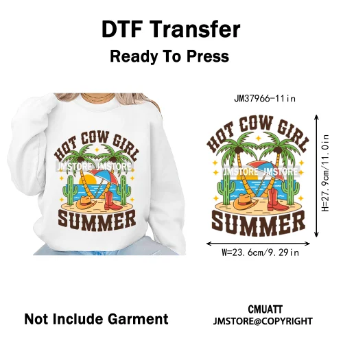 Hello Summer Beach Vibes Stay Cool Live In Sunshine Hot Mom Cowgirl Iron on DTF Transfers Stickers Ready to Press for T-shirts