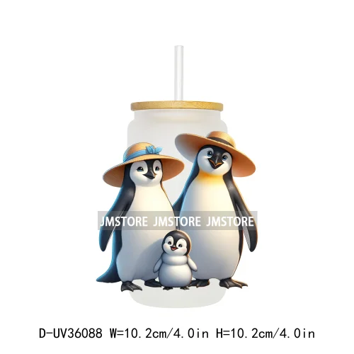 Penguin Family Coquette Bow UV DTF Transfer Stickers Decals Ready To Apply Waterproof For 16OZ Libbey Glass Can Cups Tumbler