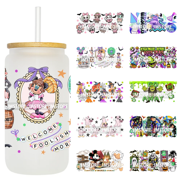 Cartoon Horror Halloween Nightmare UV DTF Wraps Transfer Sticker Selfadhesive Waterproof High Quality For 16OZ Libbey Glass Can