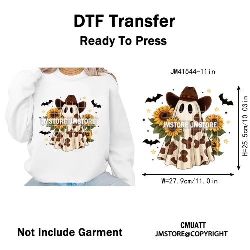 Pumpkin Leopard Spooky Ghost Moo Boo Cow Pet Halloween Bow Iron on DTF Washable Transfers Stickers Ready to Press for T-shirts
