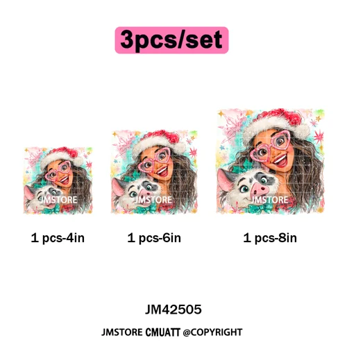 Glasses Cartoon Princess Animal Christmas Brushstroke Festive Vibes Iron on DTF Transfers Stickers Ready to Press for Hoodies