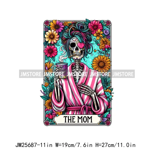 Custom Flower La Chismosa Dog Cat Lover Badass Skull Tarot Card  DTF Iron On Heat Transfers Stickers Ready To Press For Hoodies