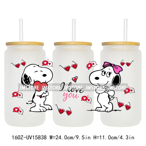 Cartoon Dog Valentine's Day UV DTF Stickers Ready to Transfer Cup Wrap Custom Labels DIY Craft For Libbey Glass Can Mug Tumbler