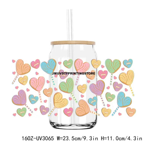 De La Rosa Concha Valentine's Day Cafecito Y Chisme UV DTF Sticker For 16OZ Libbey Glass Cup Can Wrap Custom Transfer Sticker