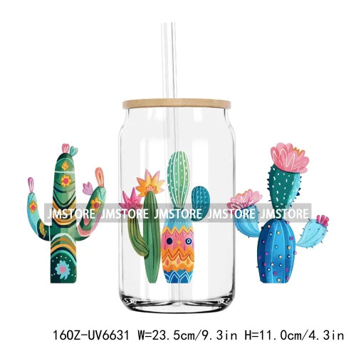 Western Desert Cactus Plants 16OZ UV DTF Cup Wrap Transfers Stickers Custom Labels Durable Waterproof Logo For Libbey Glass Can