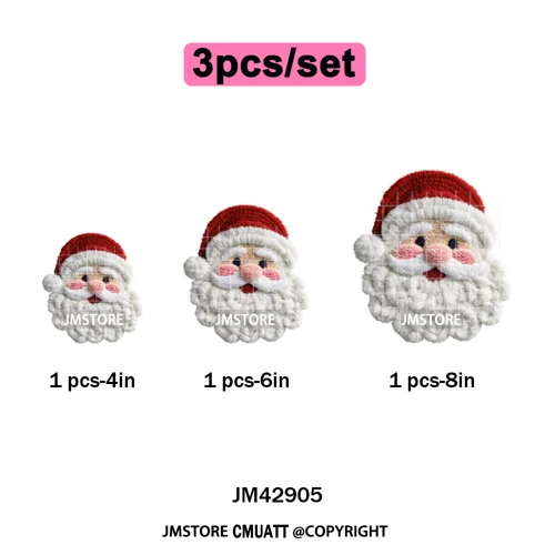 Preppy Faux Yarn Santa Tree Reindeer Cow Christmas Season Iron on DTF Washable Transfers Stickers Ready to Press for Clothing