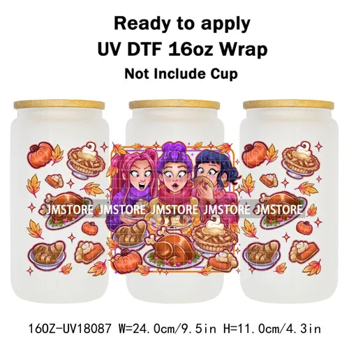 Halloween Pumpkin Spice Magical Cartoon 16OZ UV DTF Cup Wraps Ready To Apply Waterproof Transfer Stickers For Libbey Glass Can