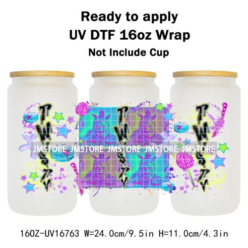 Retro Halloween Neon Scary Movie Character 16OZ UV DTF Cup Wrap Ready To Apply Waterproof Transfer Stickers For Libbey Glass Can