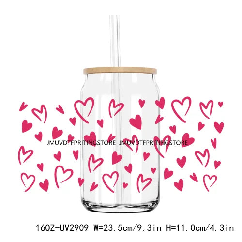 Leopard Hearts XOXO Valentines 16OZ UV DTF Cup Wrap Transfers Stickers Custom Labels DIY Waterproof Logo For Libbey Glass Can