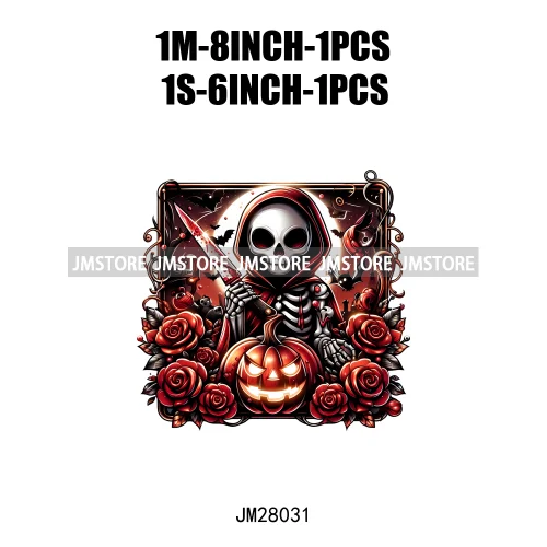 Cute Animals Skull Red Rose Pumpkin Halloween Spooky Vibes Design Logo Iron On DTF Transfer Stickers Ready To Press For Clothing