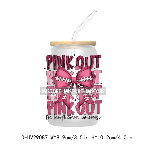 Football Pink Out Breast Cancer Awareness UV DTF Transfer Stickers Decals For Libbey Cold Cups Mugs Tumbler Coquette Bow Ribbon