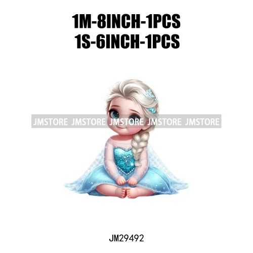 Cute Princess Cartoon Girls Baby Iron On DTF Transfers Stickers Printing Designs Ready To Press For Clothes Bags