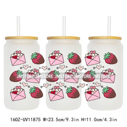 Coquette Bow Pencil 16OZ UV Cup Wrap DTF Transfer Stickers For Libbey Glass Can Cups Tumbler Cherry Heart Love Valentines Day