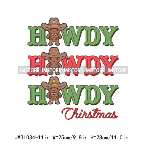 Retro Western Howdy Cowboy Santa Snowmies Cactus Merry Christmas Iron On DTF Transfers Stickers Ready To Press For Clothing