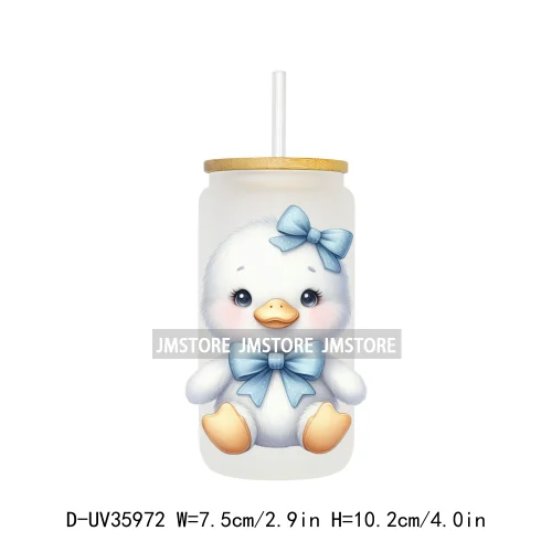 Coquette Bow Cute Animals UV DTF Transfer Stickers Decals Ready To Apply Waterproof Print For 16OZ Libbey Glass Can Cups Tumbler