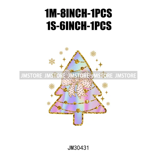 Faux Glitter Merry Christmas Season Merry And Bright Santa Baby Decals Iron On DTF Transfers Stickers Ready To Press For T-shirt