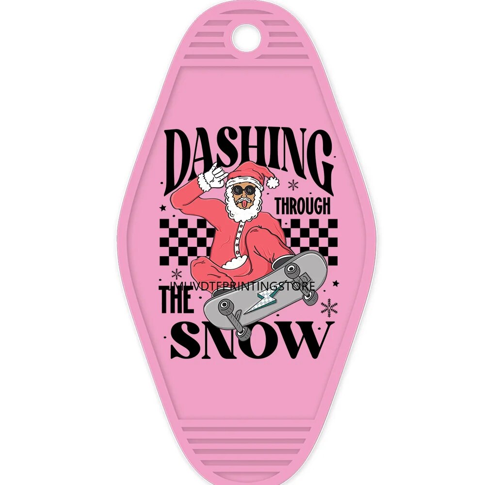 Retro Christmas Dashing Through the Snow High Quality WaterProof UV DTF Sticker For Motel Hotel Keychian