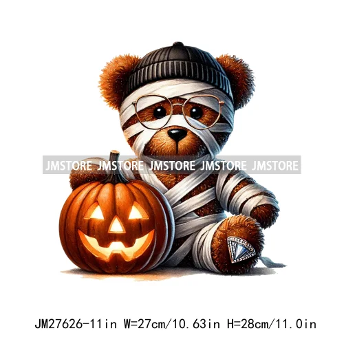 Hip Hop Halloween Pumpkin Mummy Bear Scary Vibes Printing Logos DTF Iron On Transfers Stickers Ready To Press For Sweatshirt