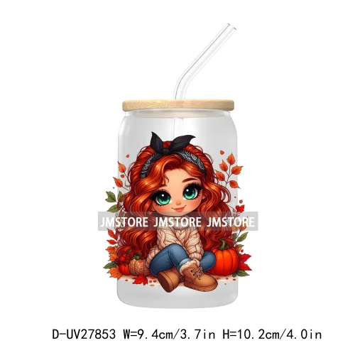 Latina Chibi Autumn Baby Little Girl UV DTF Transfer Stickers Decals For Libbey Cold Cups Mugs Tumbler Fall Vibes Pumpkin Season