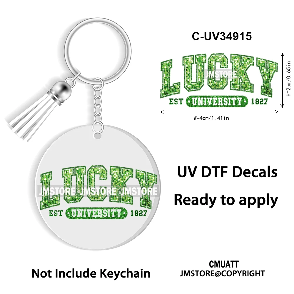 Sparkly Faux Sequin St Patricks Day Coquette Glitter Lucky Charm WaterProof UV DTF Sticker For Round Circle Keychain Keyring