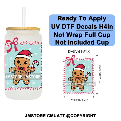 Preppy Christmas Stamps Xmas Card UV DTF Transfer Stickers Decals Ready To Apply Waterproof For 16OZ Libbey Glass Can Tumbler
