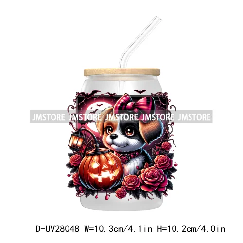 Cartoon Halloween Highland Cow UV DTF Transfer Stickers Decals For Libbey Cold Cups Mug Tumbler High Quality Labels Spooky Skull