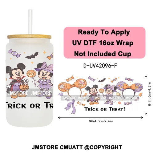 Mouse Halloween Villain Girly Cartoon Princess 16OZ UV DTF Cup Wraps Ready To Apply Transfer Stickers For Libbey Glass Can Mugs