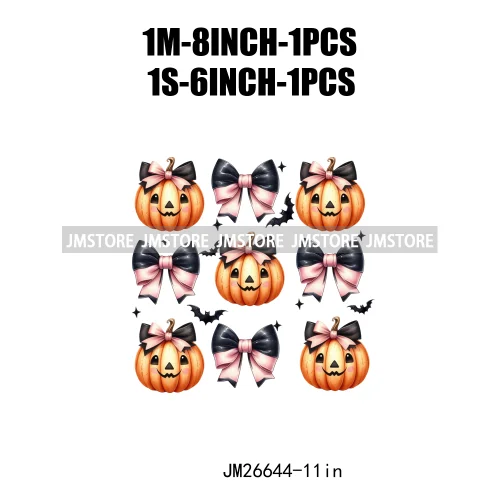 Fashion Halloween Pumpkin Coquette Bow Spooky Vibes Washable Printing DTF Iron On Heat Press Transfer Stickers For Clothing Bags