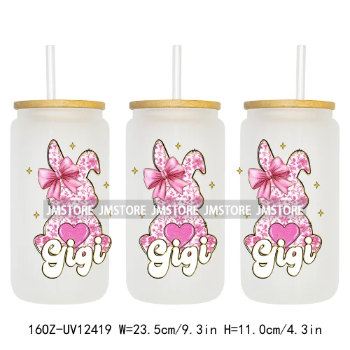 He Is Risen Christian Easter 16OZ UV Cup Wrap DTF Transfer Stickers For Libbey Glass Can Cups Tumbler Girly Happy Easter Bunny