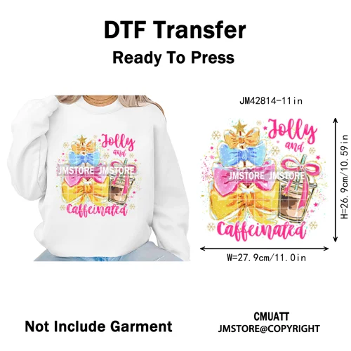Funny Christmas Tree Coquette Holly Jolly Merry and Bright Festive Lover Iron on DTF Transfer Sticker Ready to Press for Hoodies