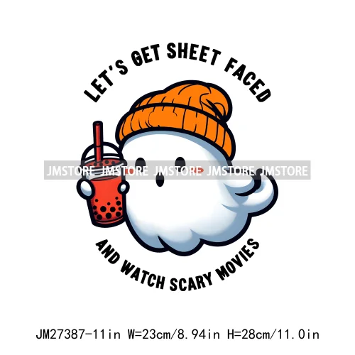 Funny Happy Death Watch Scary Movie Boo Ghost Halloween Vibes Thermal Logos DTF Iron On Heat Press Transfer Stickers For Clothes