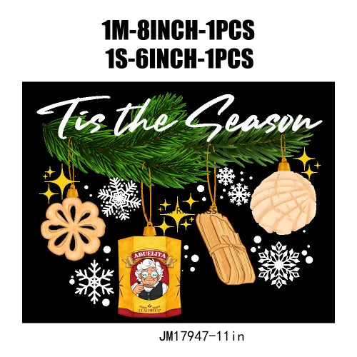 Sweet Latin Christmas Is Pan Dulce Plastisol Patch Iron On Tis The Season For Tamalce Cafecito DTF Transfer Sticker For Clothes