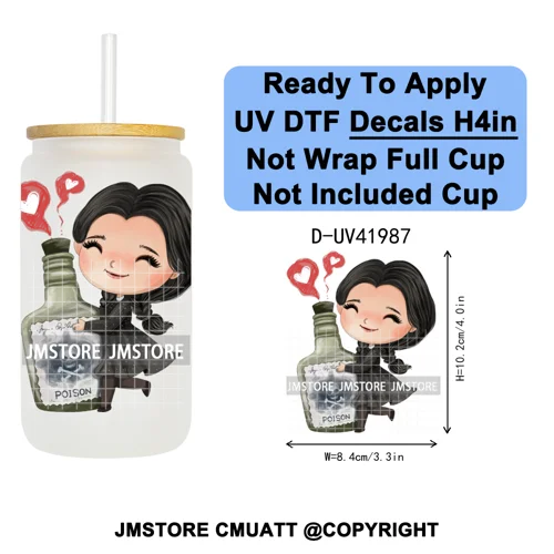 Cute Little Mermaid Cartoon Princess Festive UV DTF Transfer Stickers Decals Ready To Apply Waterproof For 16OZ Libbey Glass Can