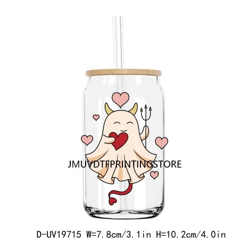 Spooky Ghost With Hearts Valentines Day UV DTF Transfers Stickers Decals For Libbey Cold Cups Mugs Tumbler Waterproof DIY Logo