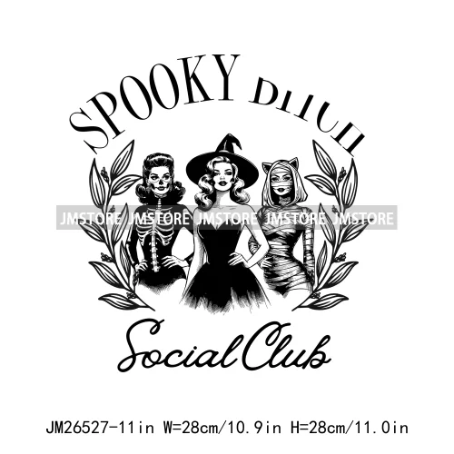 Spooky Season Social Cocktail Club Witches Halloween Thermal Logos DTF Iron On Transfer Stickers Ready To Press For Clothing