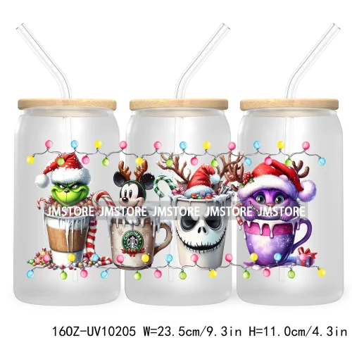 Christmas Lights Cartoon Coffee Cups 16OZ UV DTF Cup Wrap Transfer Stickers Custom Labels Waterproof Logo For Libbey Glass Can