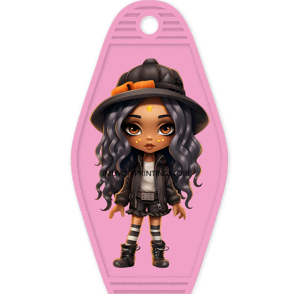 Halloween Pumpkin Cute Afro Girls High Quality WaterProof UV DTF Sticker For Motel Hotel Keychain Festival Gifts