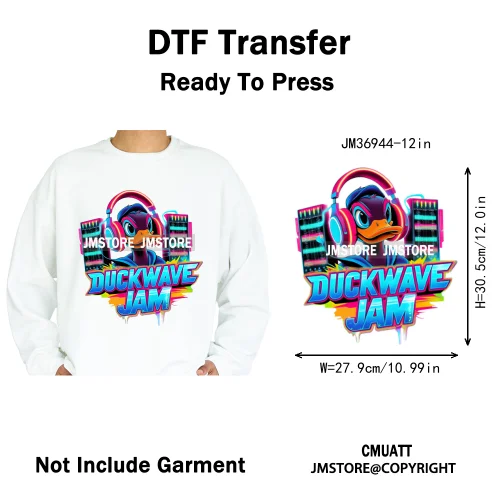 12in Cool Urban Trap Style King Animal Rich Ducks With Gold Chain Iron on DTF Heat Transfer Sticker Ready to Press for Clothing