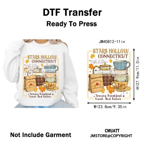 Autumn Festival Fall Season Stars Movie Girls Town Book Lover Iron on Washable DTF Transfers Stickers Ready to Press for Hoodies