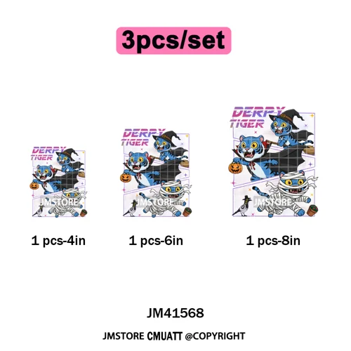 Cute Blue Tiger Idol Group Characters Kpop Halloween Pumpkin Iron on DTF Washable Transfers Stickers Ready to Press for Textile