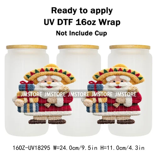 Faux Yarn Christmas Reindeer UV DTF Cup Wrap Ready To Apply Transfer Stickers Durable 16OZ Tumbler Wraps For Libbey Glass Can