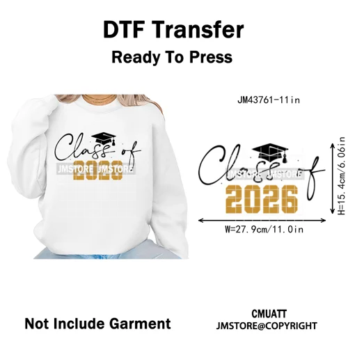 Class of 2026 High School Senior Edition Graduate Season Iron on Washable DTF Heat Transfer Stickers Ready to Press for Clothing