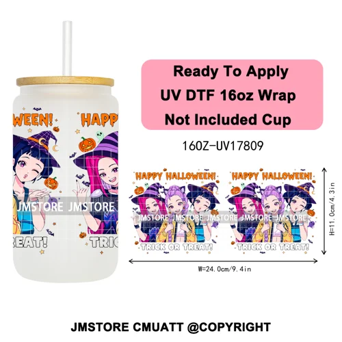 Kpop Halloween Spooky Ghosts Anime Lover 16OZ UV DTF Cup Wraps Ready To Apply Waterproof Transfer Stickers For Libbey Glass Can