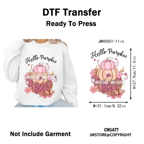 Pink Happy Fall Season Harvest Blessings Pumpkin Autumn Vibes Iron on DTF Washable Transfers Stickers Ready to Press for Hoodies