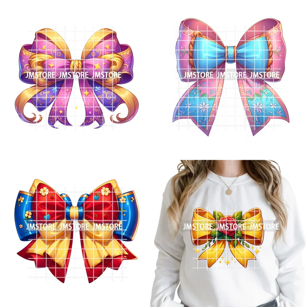 Colorful Princess Vibes Coquette Girly Kids Pastel Bows Printed Decals Iron on DTF Transfer Stickers Ready to Press for Clothes